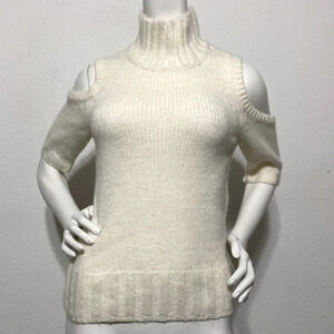 Express NEW Turtleneck Cold Shoulder Sleeve Wool Blend Sweater Cream Size Medium